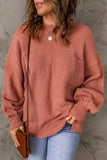 Momentlover Ribbed Trim Lantern Sleeve Pocketed Sweater