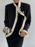 Momentlover Long Sleeves Color-Block Falbala Jackets