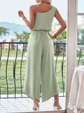 Momentlover Elasticity Chains Asymmetric Wide Leg Sleeveless Asymmetric Collar Jumpsuits