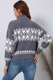 Momentlover Zip-Up Geometrical Pattern Pullover Sweater