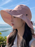 Momentlover Split-Joint Pleated Bowknot Sun Hat Fisherman Hat