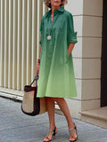 Momentlover Long Sleeves Gradient Lapel Midi Dresses