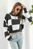 Momentlover Color Block Round Neck Dropped Shoulder Sweater
