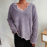 Momentlover V-Neck Drop Shoulder Long Sleeve Sweater