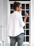 momentlover Casual High-Low Loose Printed Stand Collar Blouses&Shirts Tops