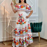Momentlover Long Sleeves Loose Printed Lapel Maxi Dresses