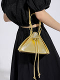 Momentlover Split-Joint Solid Color Drawstring Triangle Handbags