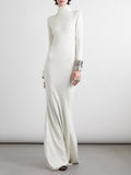 Momentlover Long Sleeves Skinny Solid Color High Neck Maxi Dresses