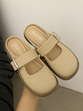 Momentlover Split-Joint Shallow Cut Round-Toe Belt Buckle Slippers&Mules Platform Shoes