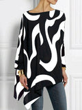 Momentlover Casual Loose Three-Quarter Sleeves Printed Asymmetric T-Shirts Tops
