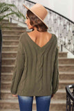 Momentlover Cable Knit V-Neck Sweater