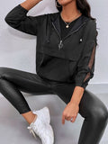 Momentlover Drawstring Half Zip Long Sleeve Hoodie
