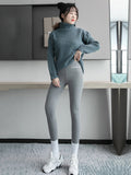Momentlover Casual Skinny Leg Keep Warm Solid Color Leggings