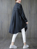 Momentlover Striped Buttoned Loose Long Sleeves Blouses&Shirts Tops