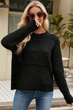 Momentlover Round Neck Openwork Long Sleeve Pullover Sweater