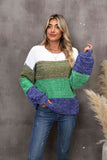 Momentlover Color Block Round Neck Dropped Shoulder Sweater
