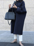 Momentlover Solid Color Loose Long Sleeves Collarless Woolen Coat