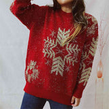 Momentlover Snowflake Pattern Long Sleeve Sweater