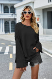 Momentlover Round Neck Dropped Shoulder Slit Sweater
