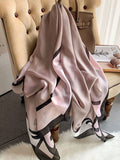 Momentlover Urban Bow-Embellished Printed Contrast Color Shawl
