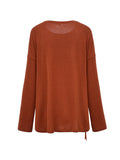 Long Sleeves Loose Asymmetric Drawstring Hollow Solid Color Round-Neck T-Shirts Tops