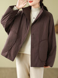 Momentlover Long Sleeves Loose Buttoned Polka-Dot Quilted Solid Color High Neck Padded Coat