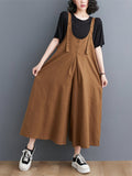 Momentlover Solid Color Buttoned Wide Leg Ninth Pants Spaghetti-Neck Overalls