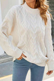 Momentlover Cable-Knit Round Neck Long Sleeve Sweater