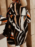 Momentlover Printed Buttoned Loose Long Sleeves Lapel Blouses&Shirts Tops