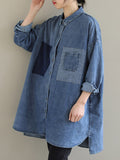 Momentlover Split-Joint Pockets Buttoned Asymmetric Loose Long Sleeves Lapel Blouses&Shirts Tops