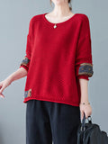 Momentlover Split-Joint Printed Loose Long Sleeves Round-Neck Sweater Tops Pullovers