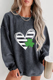 Momentlover Heart Lucky Clover Round Neck Dropped Shoulder Sweatshirt