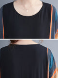 Momentlover Loose Contrast Color Striped Pleated Midi Dress