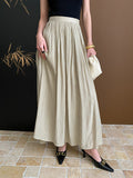 Momentlover Solid Color Pleated A-Line Skirts Bottoms