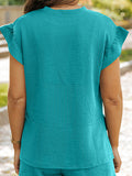 Loose Ruffle Sleeves Round-Neck Drawstring Pockets Solid Color Split-Joint Split-Side Two Pieces Set