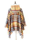 Momentlover Plaid Keep Warm Hooded Fringed Shawl&Cloak Cape