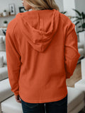 Momentlover Waffle-Knit Drawstring Quarter Button Hoodie