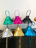 Momentlover Split-Joint Solid Color Drawstring Triangle Handbags