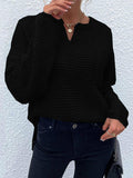 Momentlover Notched Long Sleeve Sweater