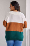 Momentlover Plus Size Color Block Long Sleeve Sweater