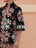 Momentlover Loose Short Sleeves Floral Printed V-neck Mini Dresses Short Dresses