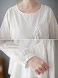 Momentlover Casual Loose Long Sleeves Solid Color Round-Neck T-Shirts Tops