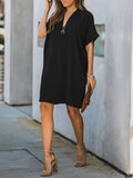 Momentlover Solid Color Short Sleeves Loose V-Neck Mini Dresses
