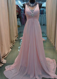 lemongor Lovely Chiffon Pink Prom Dresses, Straps Pink Party Dresses, Pink Formal Dresses