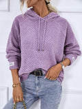 Momentlover Texture Drawstring Long Sleeve Hooded Sweater