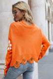 Momentlover Flower Distressed Ribbed Trim Sweater