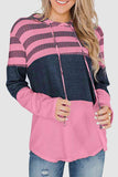 Momentlover Striped Drawstring Long Sleeve Hoodie