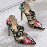 themeisles - Black Casual Patchwork Printing Pointed Out Door Shoes (Heel Height 4.72in)