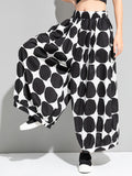 Momentlover Urban White Black Polk-Dot Printed Wide Leg Pants
