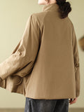 Momentlover Long Sleeves Loose Buttoned Polka-Dot Quilted Solid Color High Neck Padded Coat